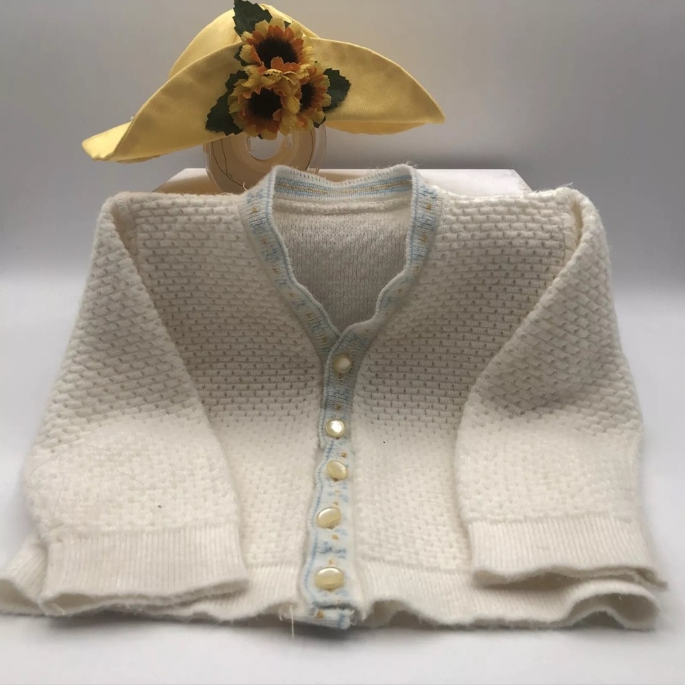 2 PIECE Sweater & Sunflower Hat For Cabbage Patch Dolls Cardigan￼*Clothes*  VTG